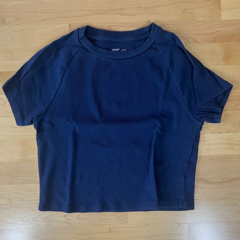 AERIE (AE) Cropped Navy Ribbed Baby Tee- XL